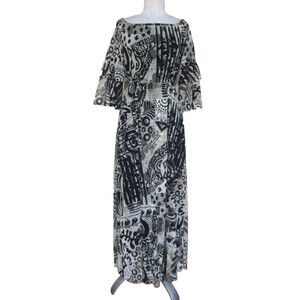 FUZZI Jean Paul Gaultier Maxi Dress Made Italy Black Gray Beige Nylon Mesh S